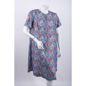 Vintage Floral Housecoat Shift Dress Women's Large